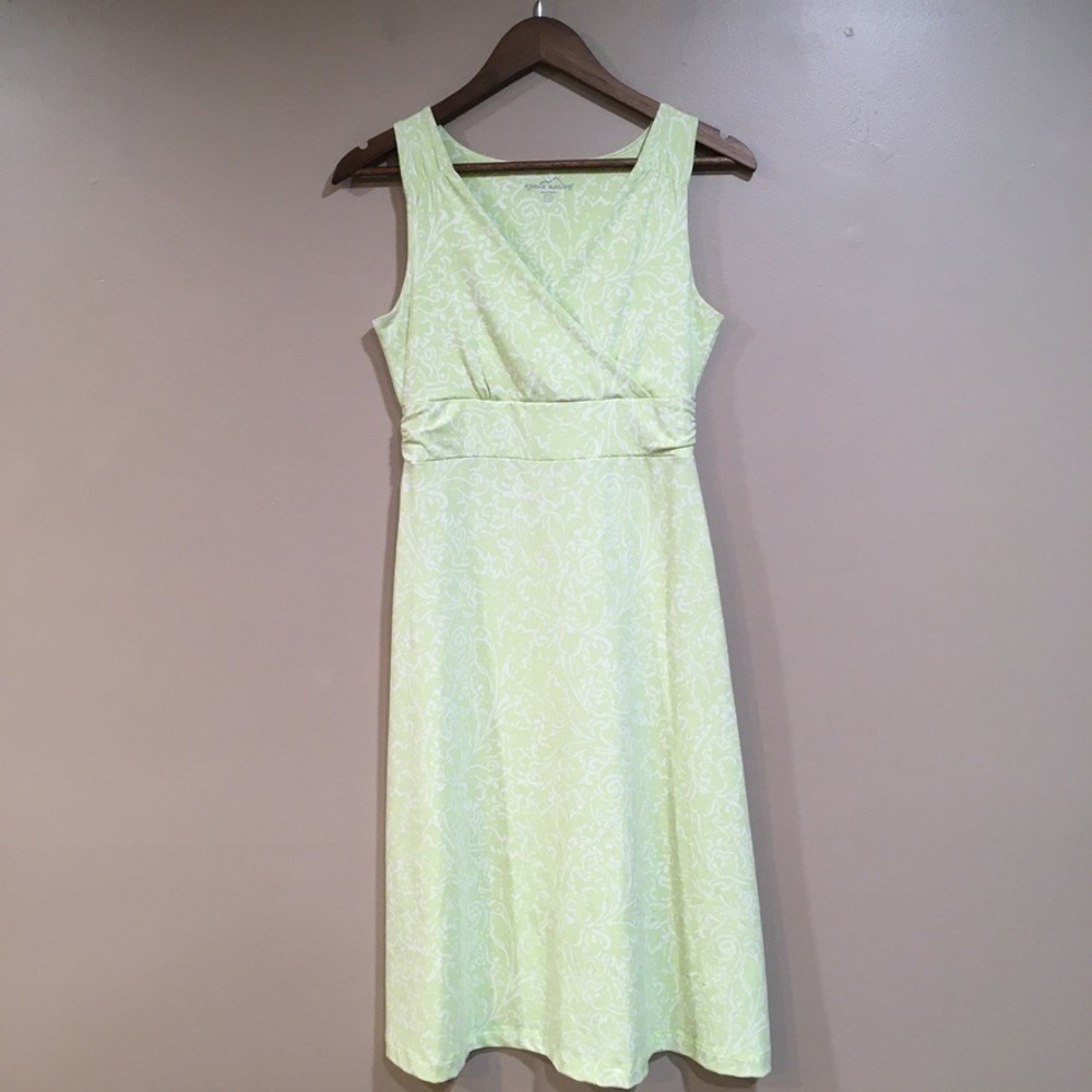 Eddie Bauer Faux Wrap Floral Sleeveless Midi Dress Womens XS Green Casual Knit - Picture 2 of 12